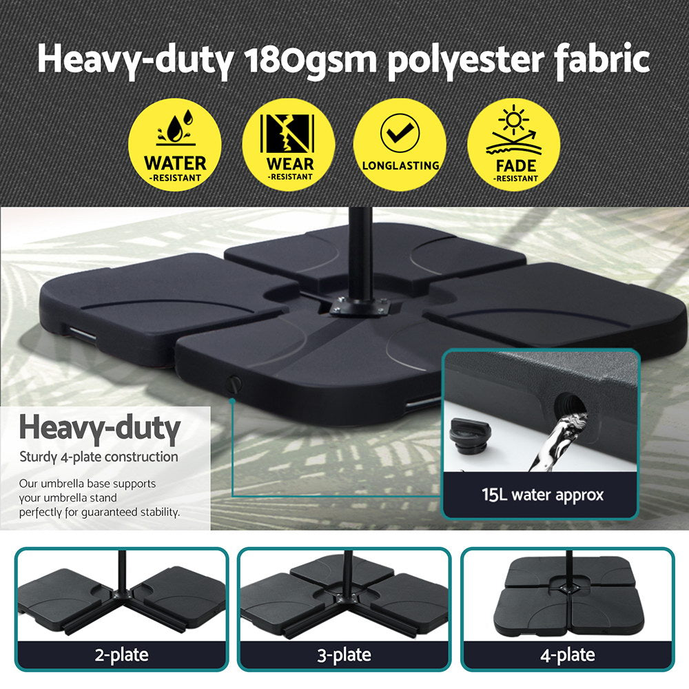 Instahut Outdoor Umbrella 3M Cantilever Beach LED Base Garden Sun Patio Charcoal-5