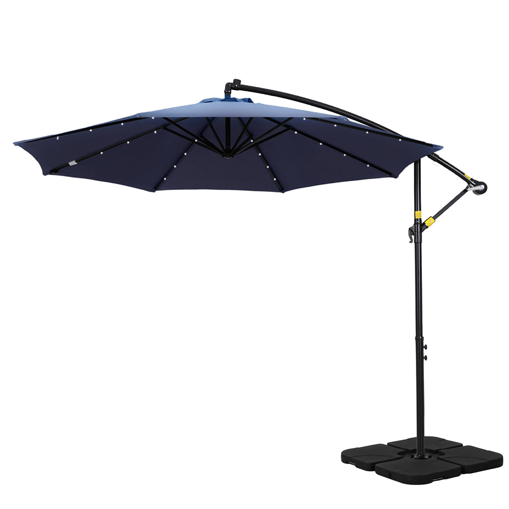 Instahut Outdoor Umbrella 3M Cantilever Beach LED w/Base Garden Shade Patio Navy-0