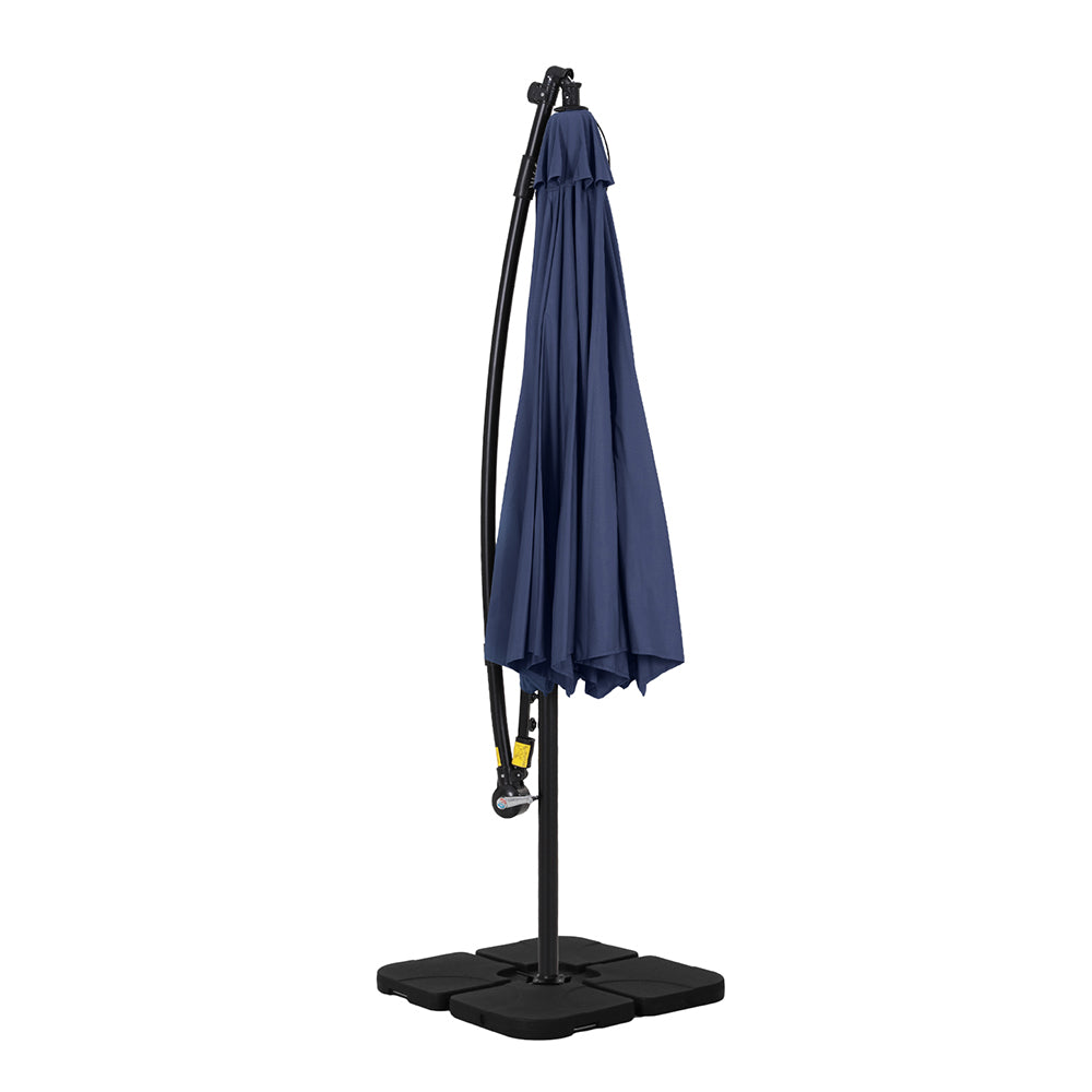 Instahut Outdoor Umbrella 3M Cantilever Beach LED w/Base Garden Shade Patio Navy-2
