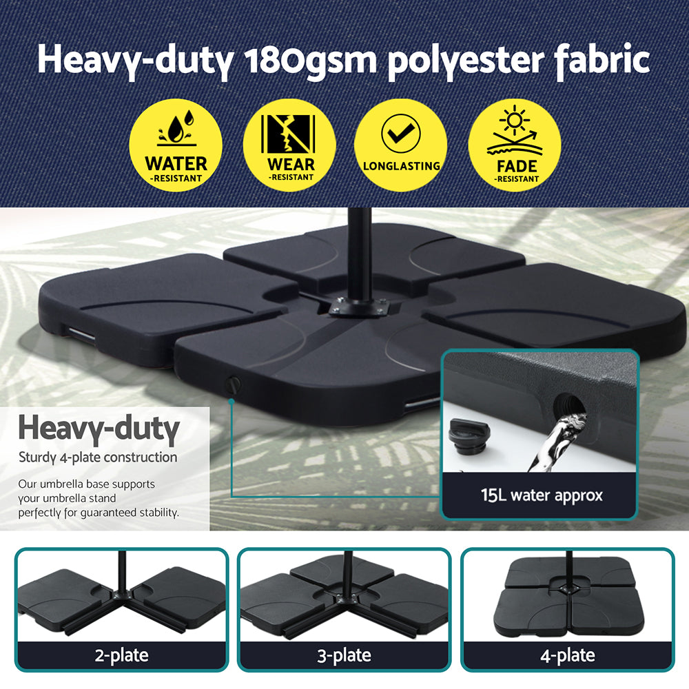 Instahut Outdoor Umbrella 3M Cantilever Beach LED w/Base Garden Shade Patio Navy-5