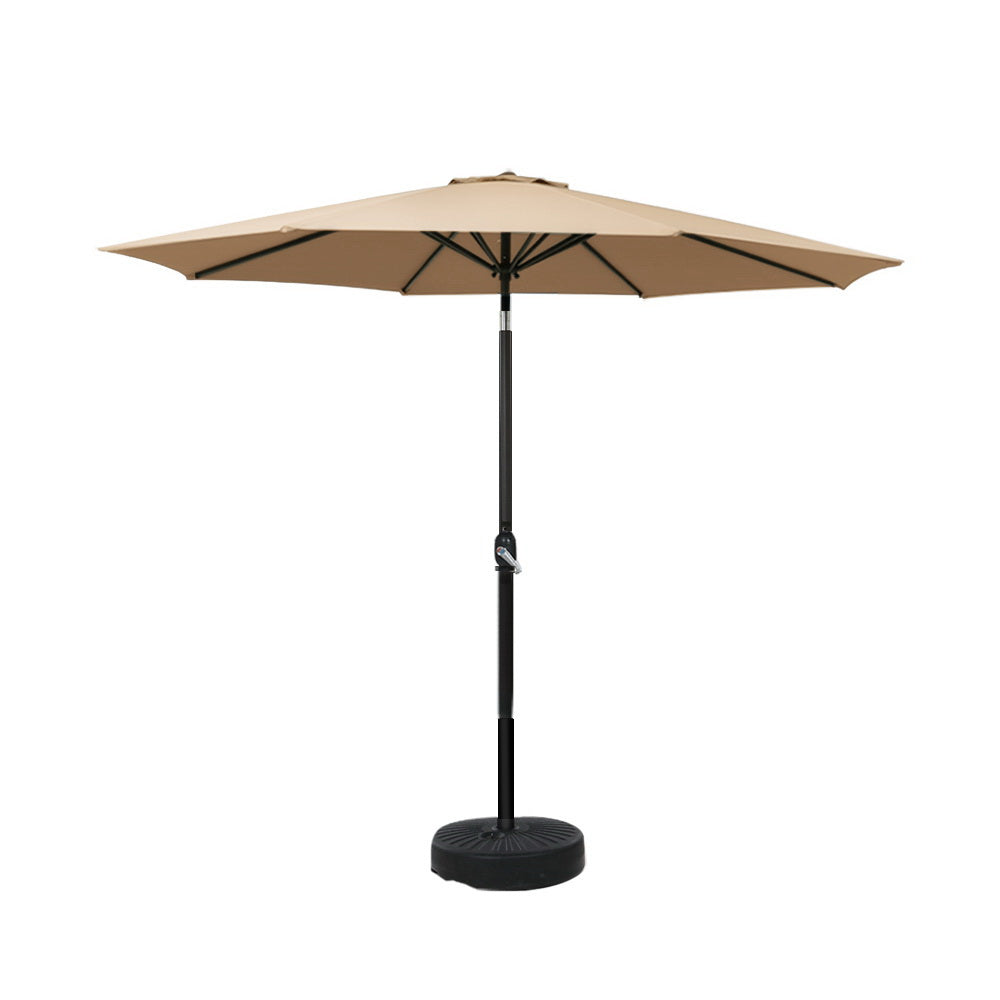 Instahut 2.7m Outdoor Umbrella w/Base Pole Stand Garden Sun Beige-0