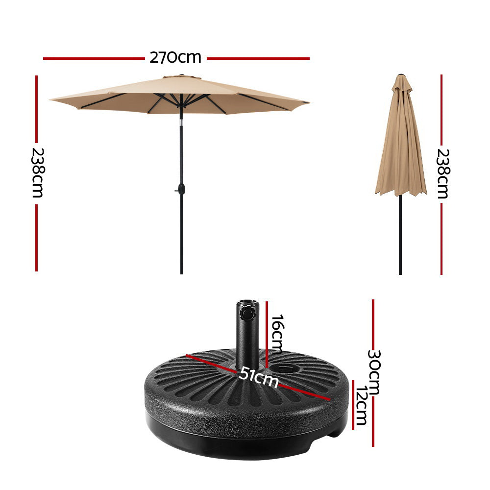 Instahut 2.7m Outdoor Umbrella w/Base Pole Stand Garden Sun Beige-1