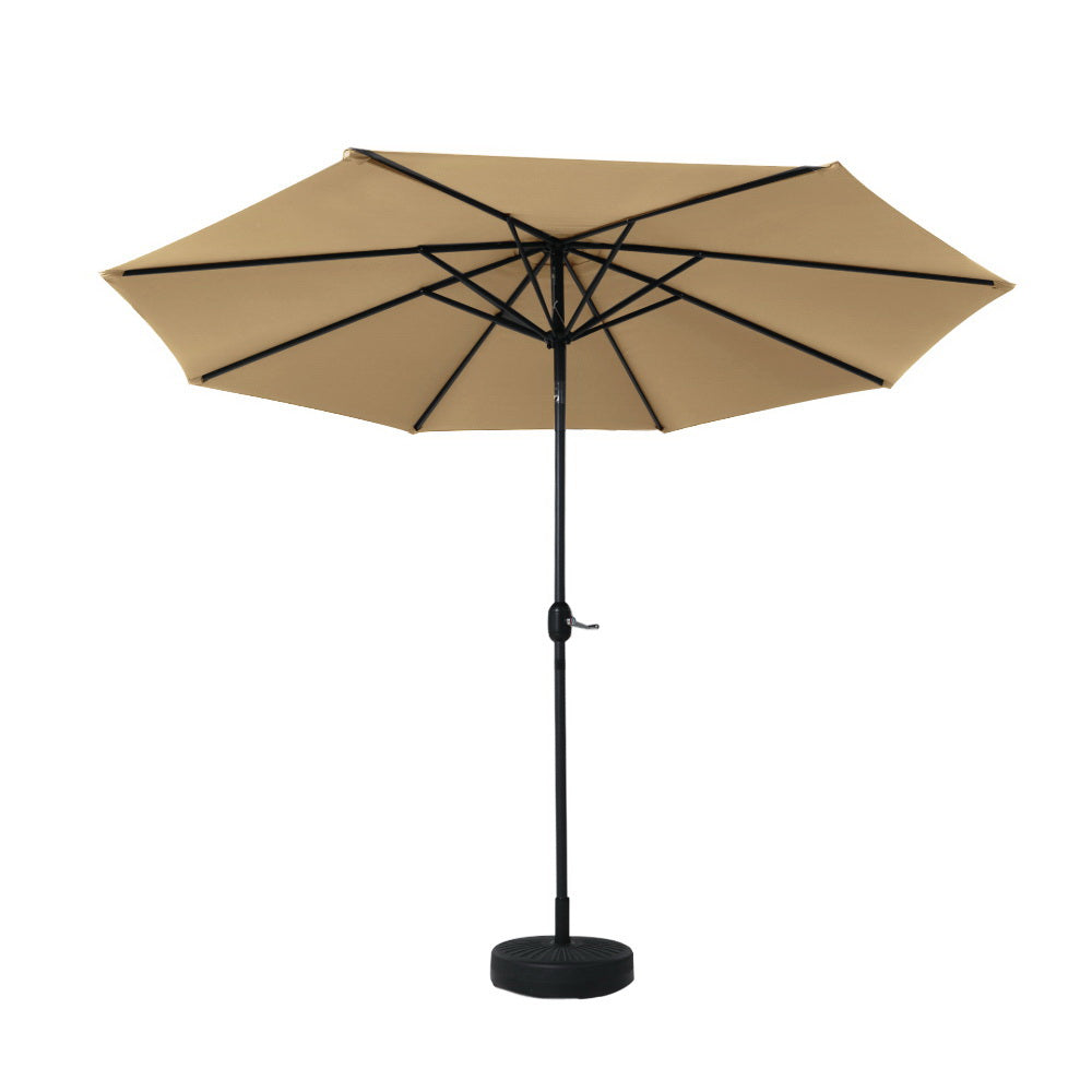 Instahut 2.7m Outdoor Umbrella w/Base Pole Stand Garden Sun Beige-2