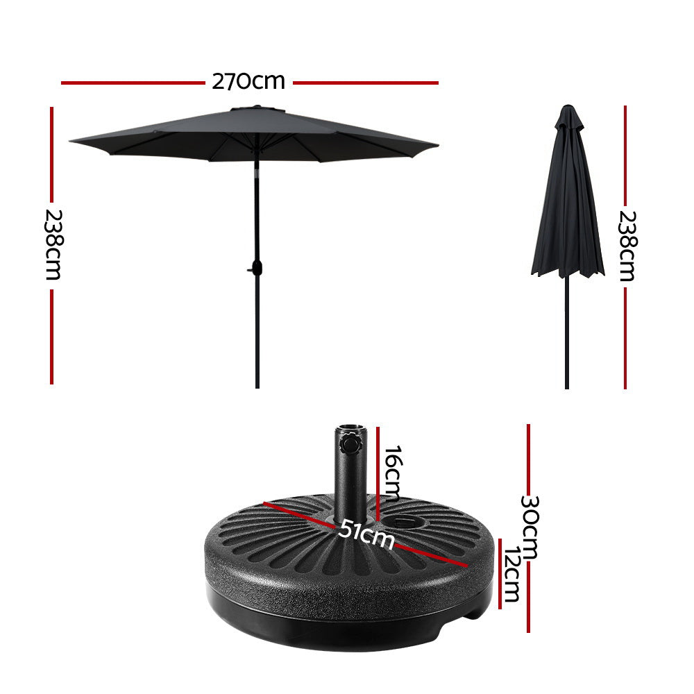 Instahut Outdoor Umbrella 2.7m Base Beach Pole Garden Tilt Sun Patio UV Black-1