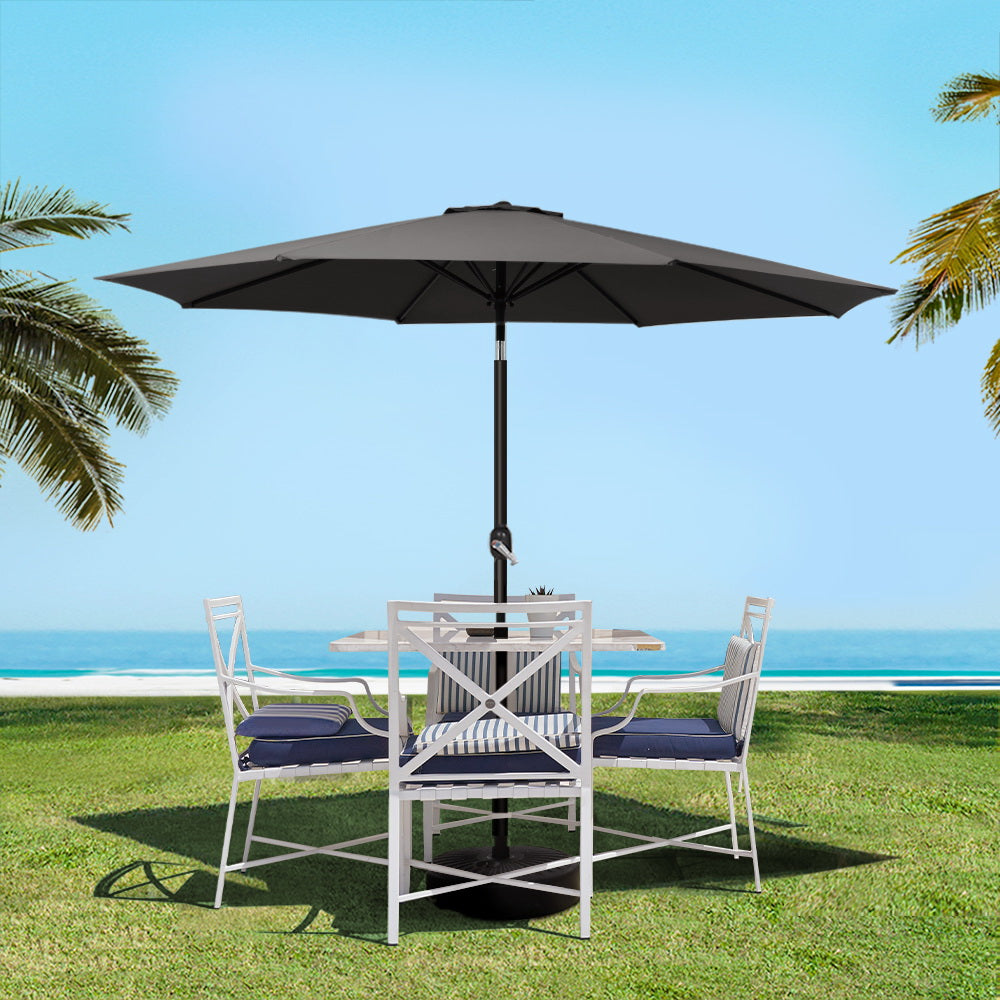 Instahut Outdoor Umbrella 2.7m Base Beach Pole Garden Tilt Sun Patio UV Black-7