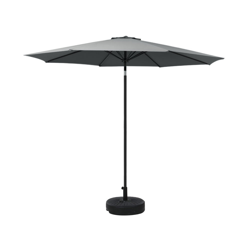 Instahut 2.7m Outdoor Umbrella w/Base Pole Stand Garden Sun Charcoal-0