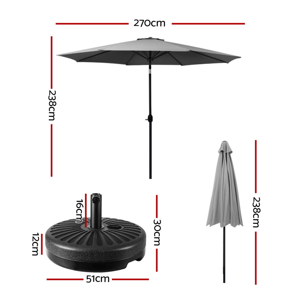 Instahut 2.7m Outdoor Umbrella w/Base Pole Stand Garden Sun Charcoal-1