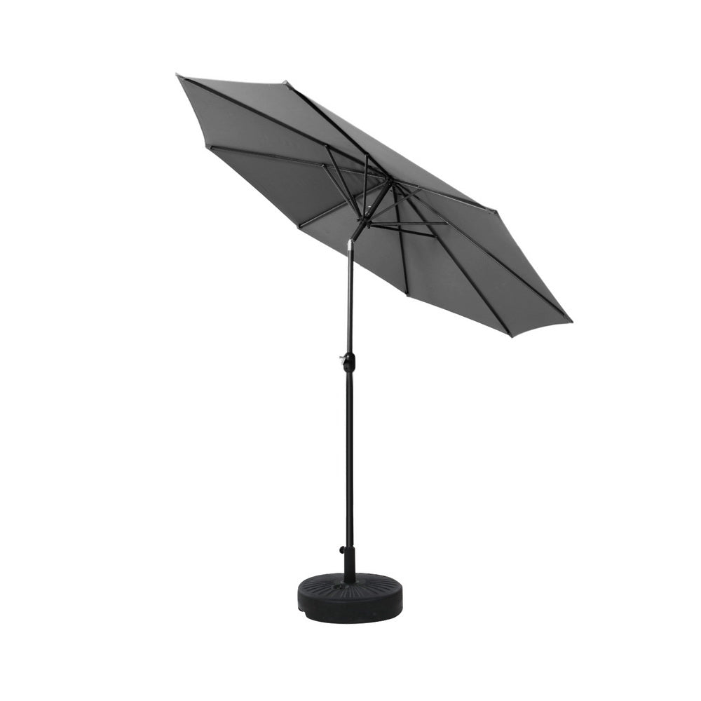 Instahut 2.7m Outdoor Umbrella w/Base Pole Stand Garden Sun Charcoal-2