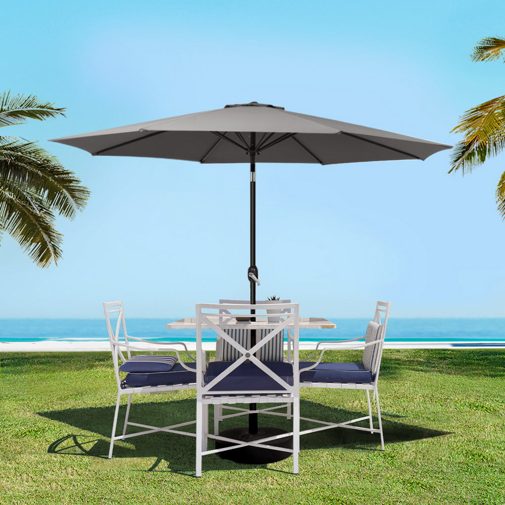 Instahut 2.7m Outdoor Umbrella w/Base Pole Stand Garden Sun Charcoal-6