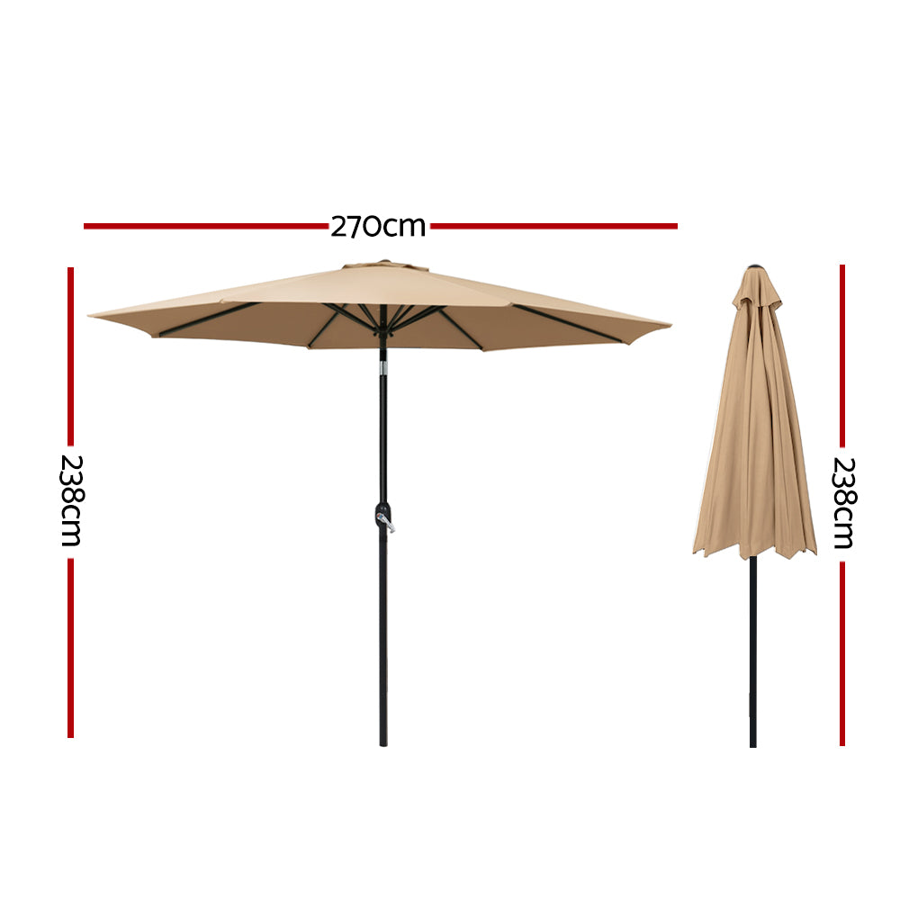 Instahut 2.7m Outdoor Umbrella Pole Stand Garden Sun Beige-1