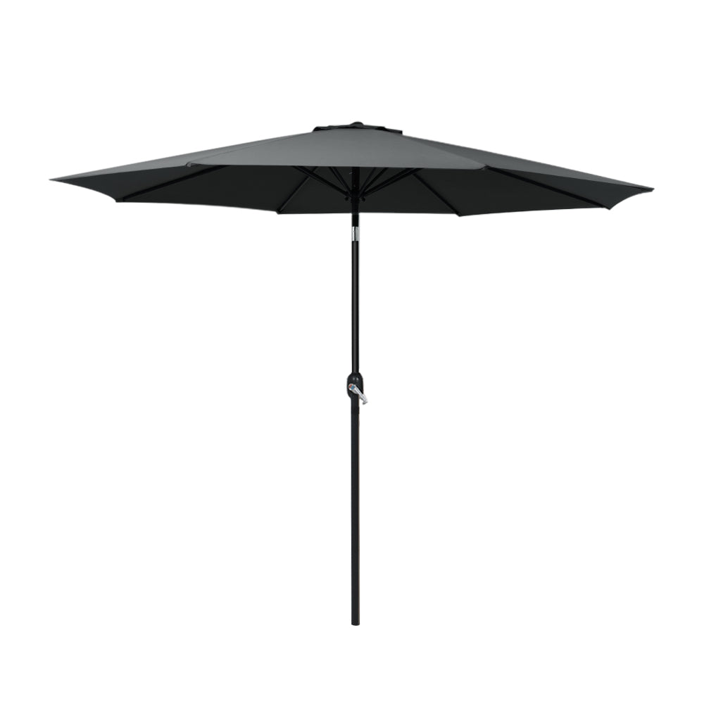 Instahut 2.7m Outdoor Umbrella w/Base Pole Stand Garden Beach Black-0