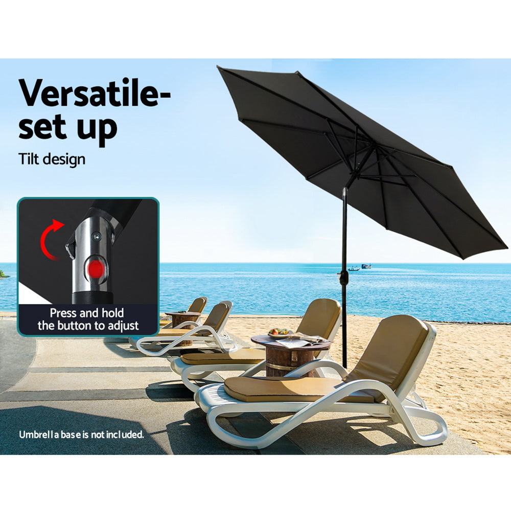 Instahut 2.7m Outdoor Umbrella w/Base Pole Stand Garden Beach Black-2