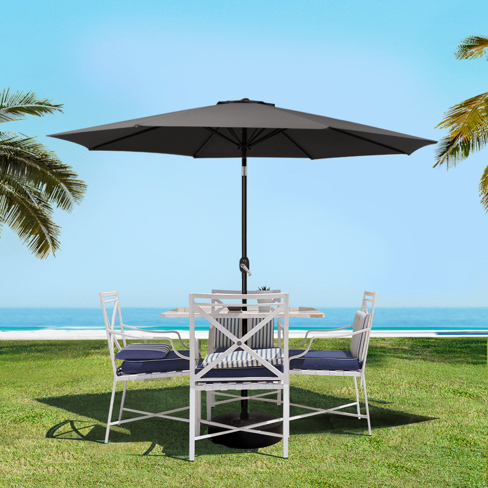 Instahut 2.7m Outdoor Umbrella w/Base Pole Stand Garden Beach Black-6