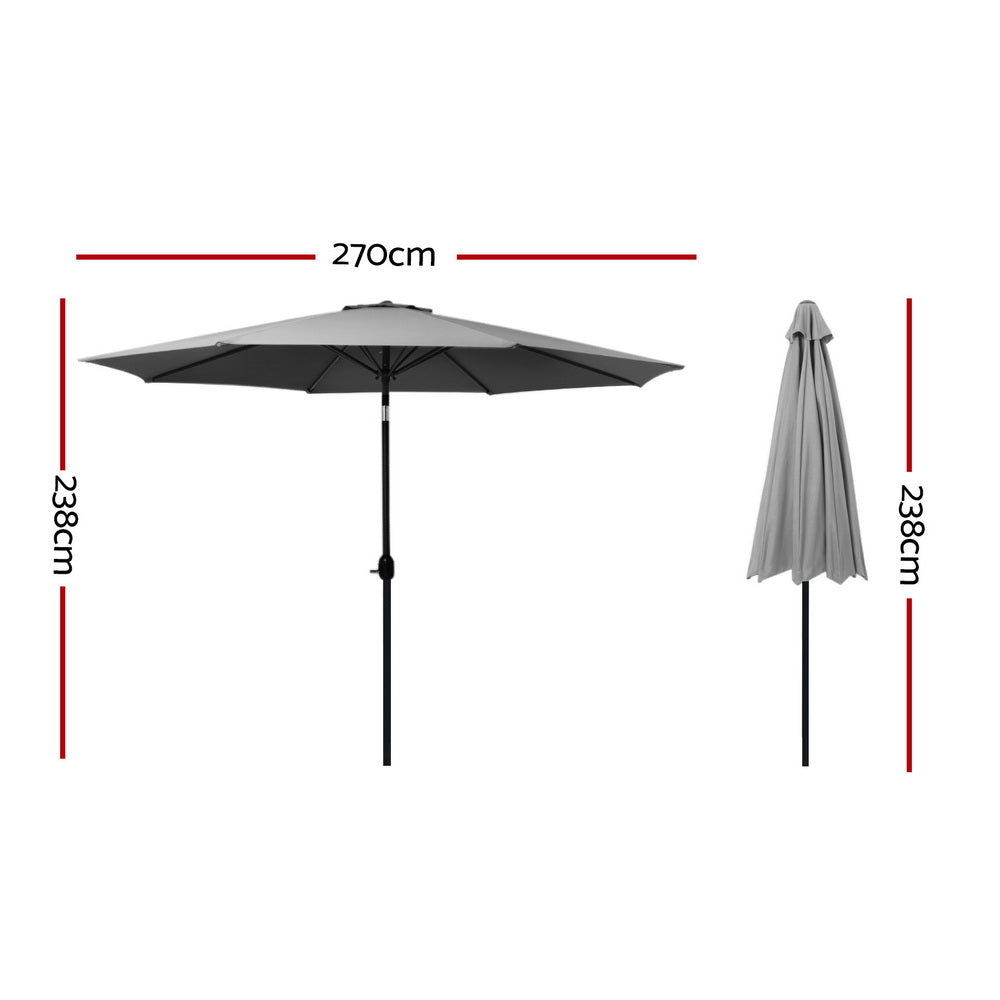 Instahut Outdoor Umbrella 2.7m Beach Pole Garden Tilt Sun Patio UV Charcoal-1