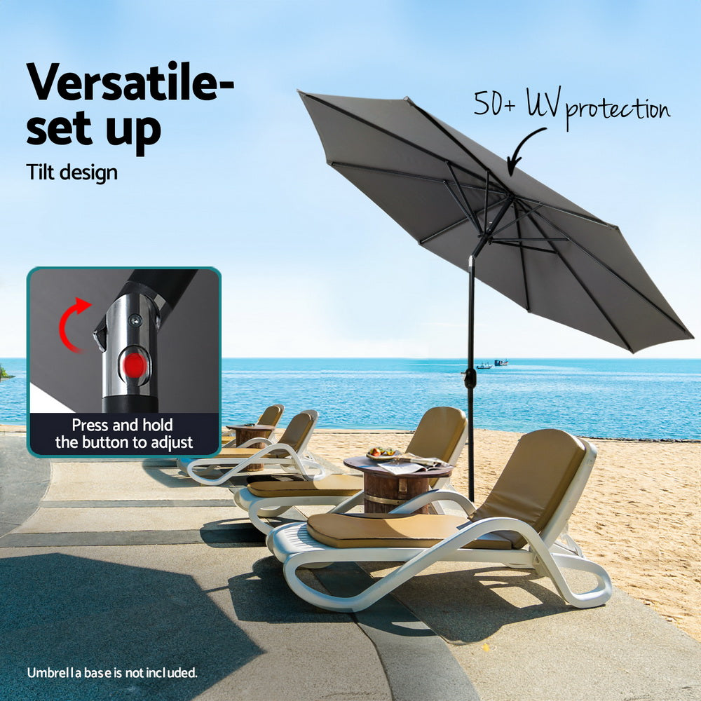 Instahut Outdoor Umbrella 2.7m Beach Pole Garden Tilt Sun Patio UV Charcoal-3