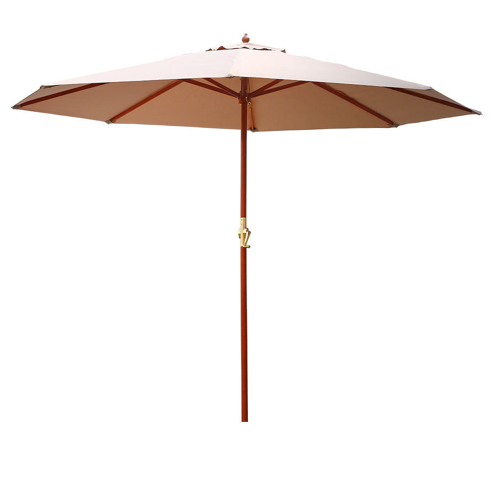 Instahut 3m Outdoor Umbrella Pole Umbrellas Beach Garden Sun Stand Patio Beige-0