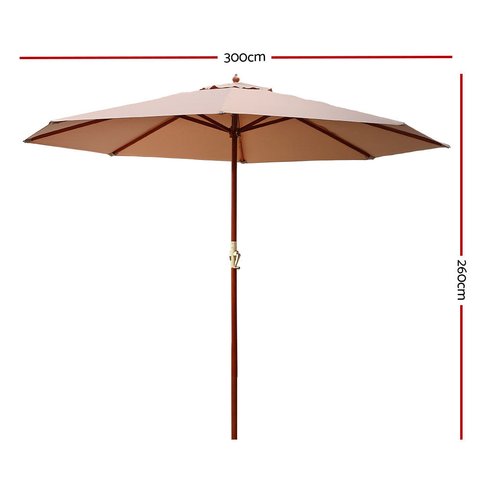 Instahut 3m Outdoor Umbrella Pole Umbrellas Beach Garden Sun Stand Patio Beige-1