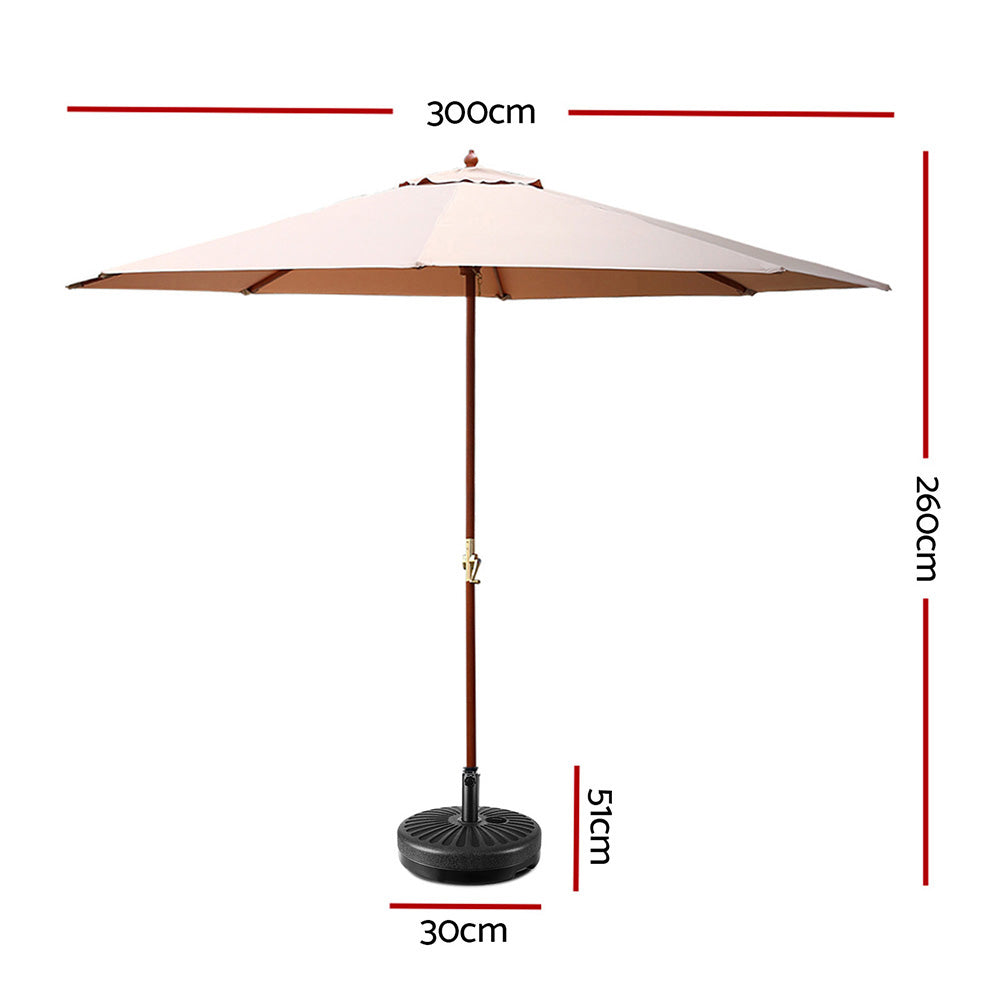 Instahut 3m Outdoor Umbrella w/Base Pole Umbrellas Garden Sun Stand Deck Beige-1