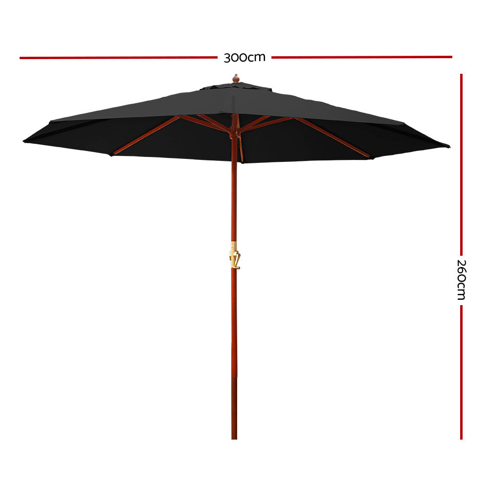 Instahut 3m Outdoor Umbrella Pole Umbrellas Beach Garden Sun Stand Patio Black-1