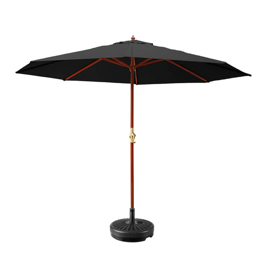 Instahut 3m Outdoor Umbrella w/Base Pole Umbrellas Garden Sun Stand Deck Black-0