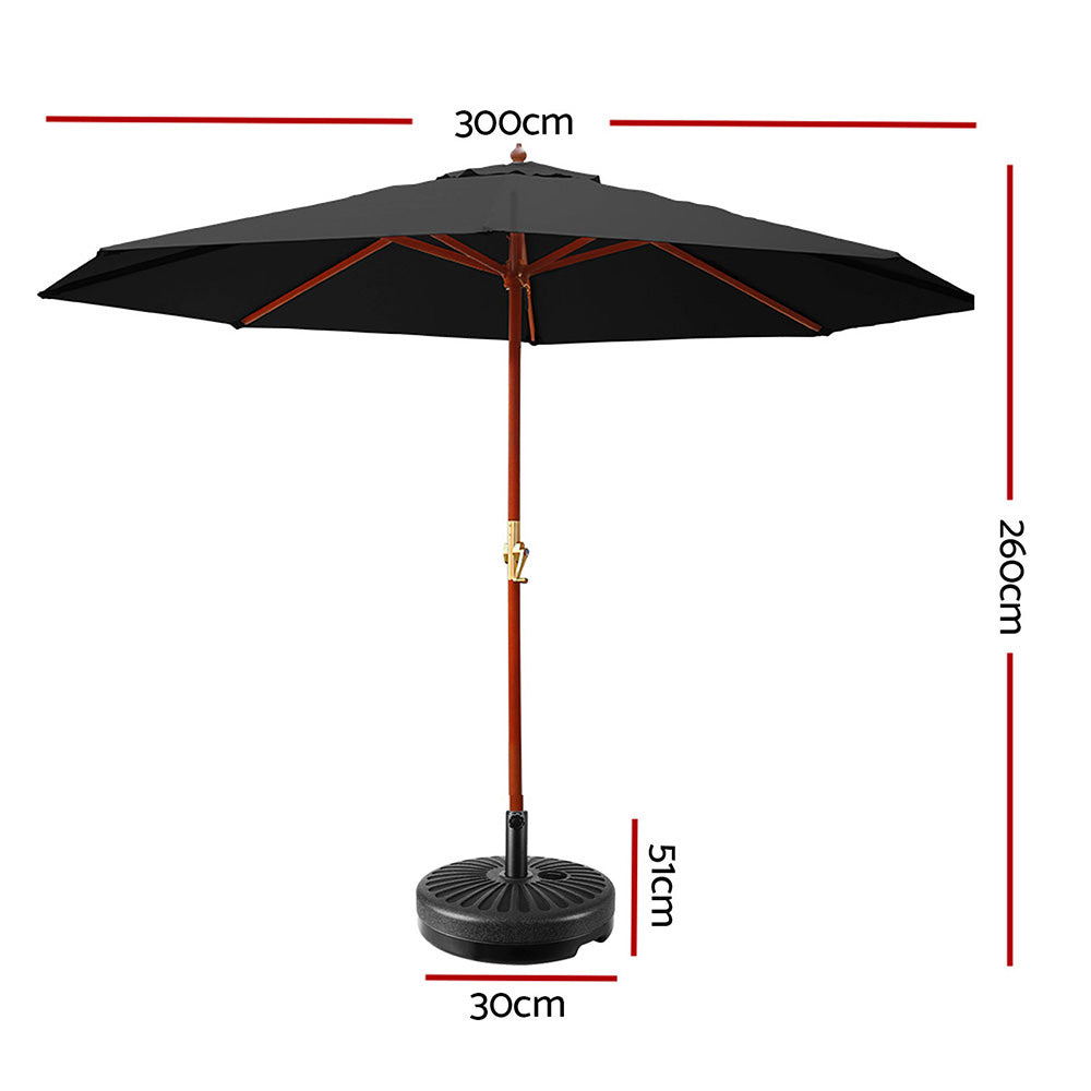 Instahut 3m Outdoor Umbrella w/Base Pole Umbrellas Garden Sun Stand Deck Black-1