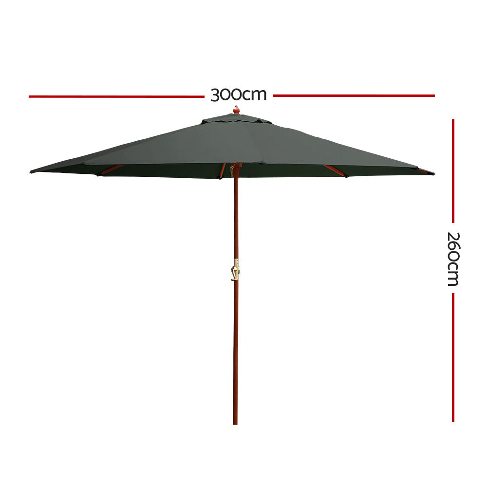 Instahut 3m Outdoor Umbrella Pole Umbrellas Beach Garden Sun Stand Patio Charcoal-1