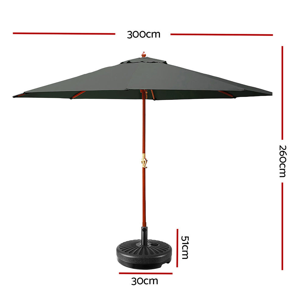 Instahut 3m Outdoor Umbrella w/Base Pole Umbrellas Garden Sun Stand Deck Charcoal-1