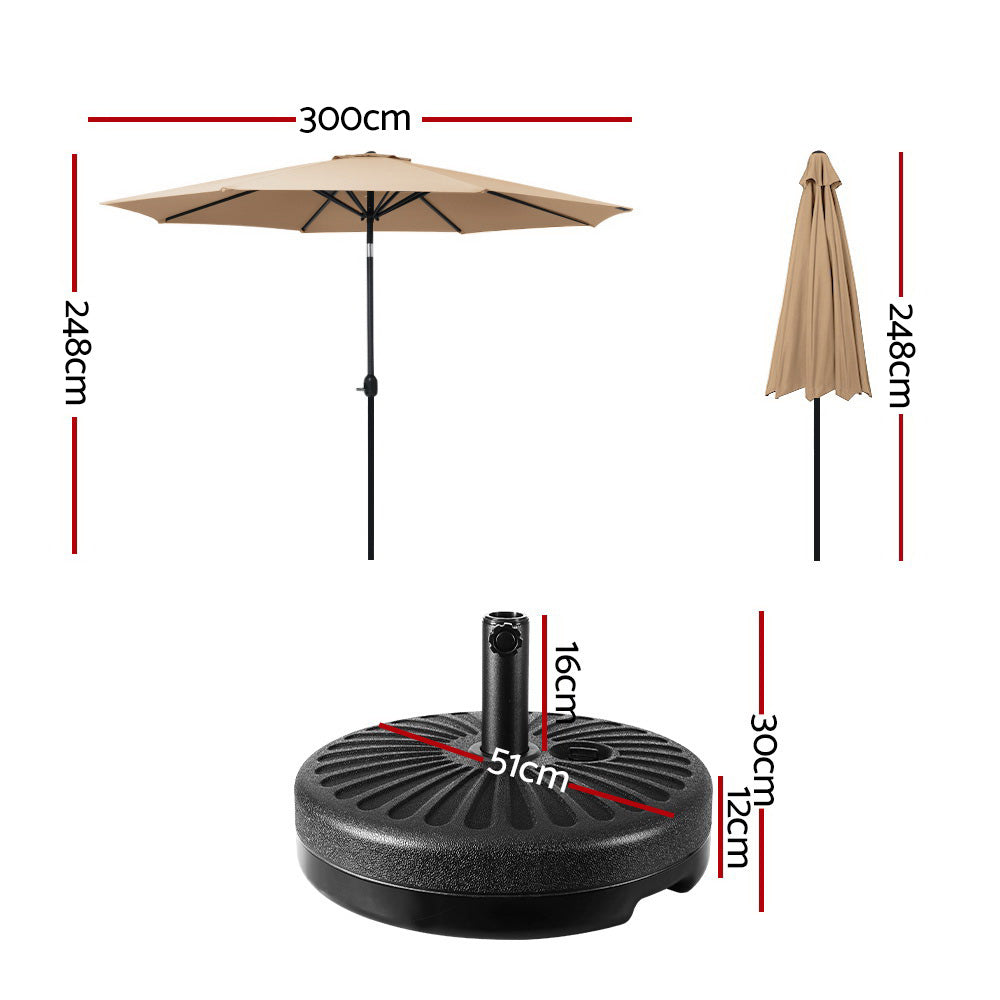 Instahut 3m Outdoor Umbrella w/Base Pole Tilt Beach Garden Patio Beige-1