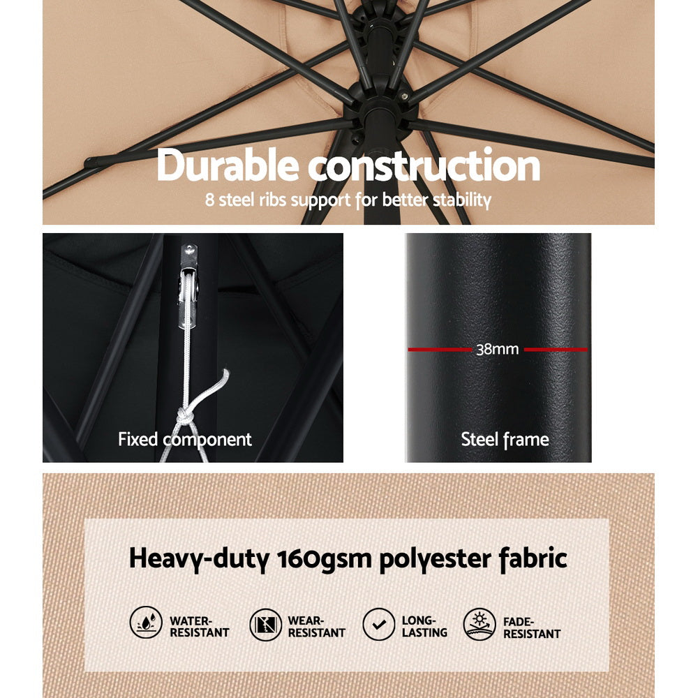 Instahut 3m Outdoor Umbrella w/Base Pole Tilt Beach Garden Patio Beige-6