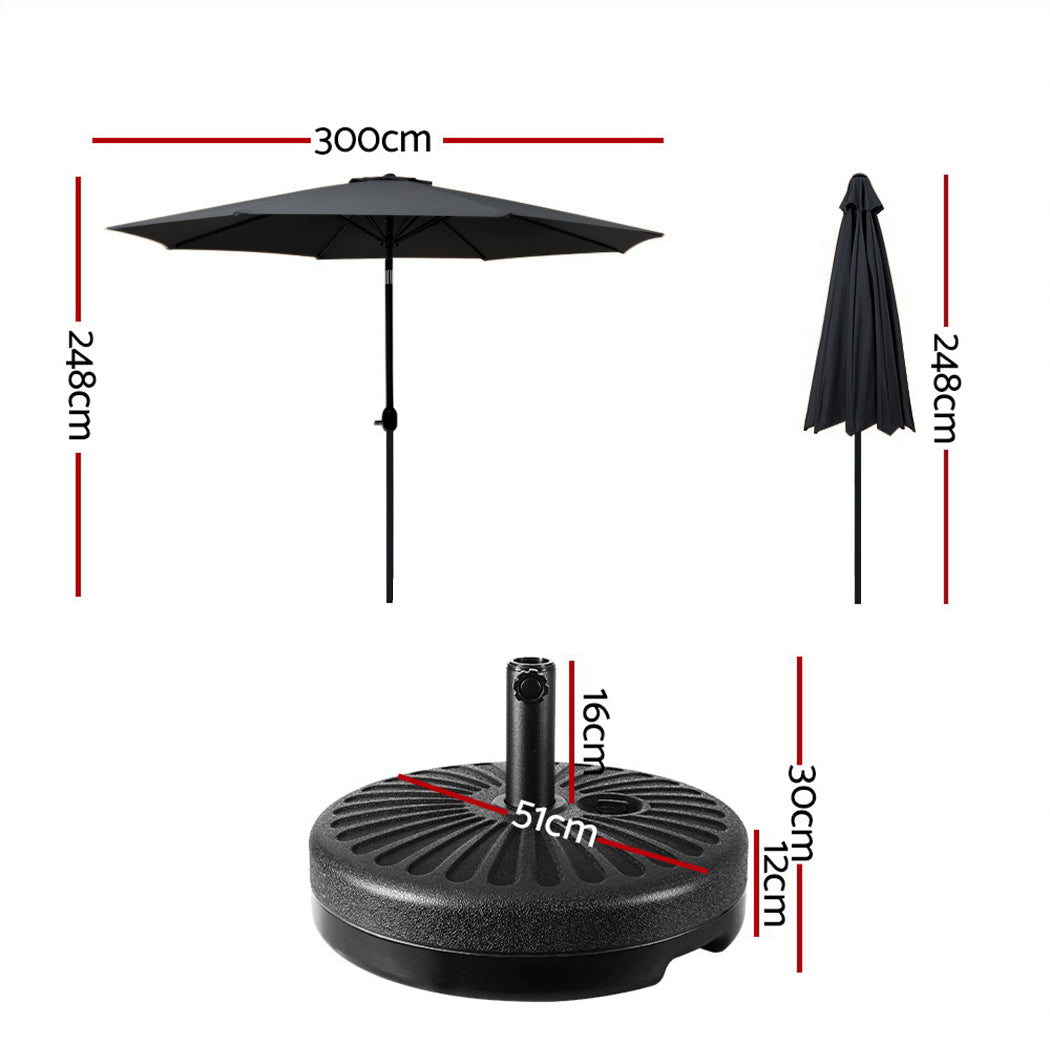 Instahut Outdoor Umbrella 3m Base Beach Pole Garden Tilt Sun Patio UV Black-1