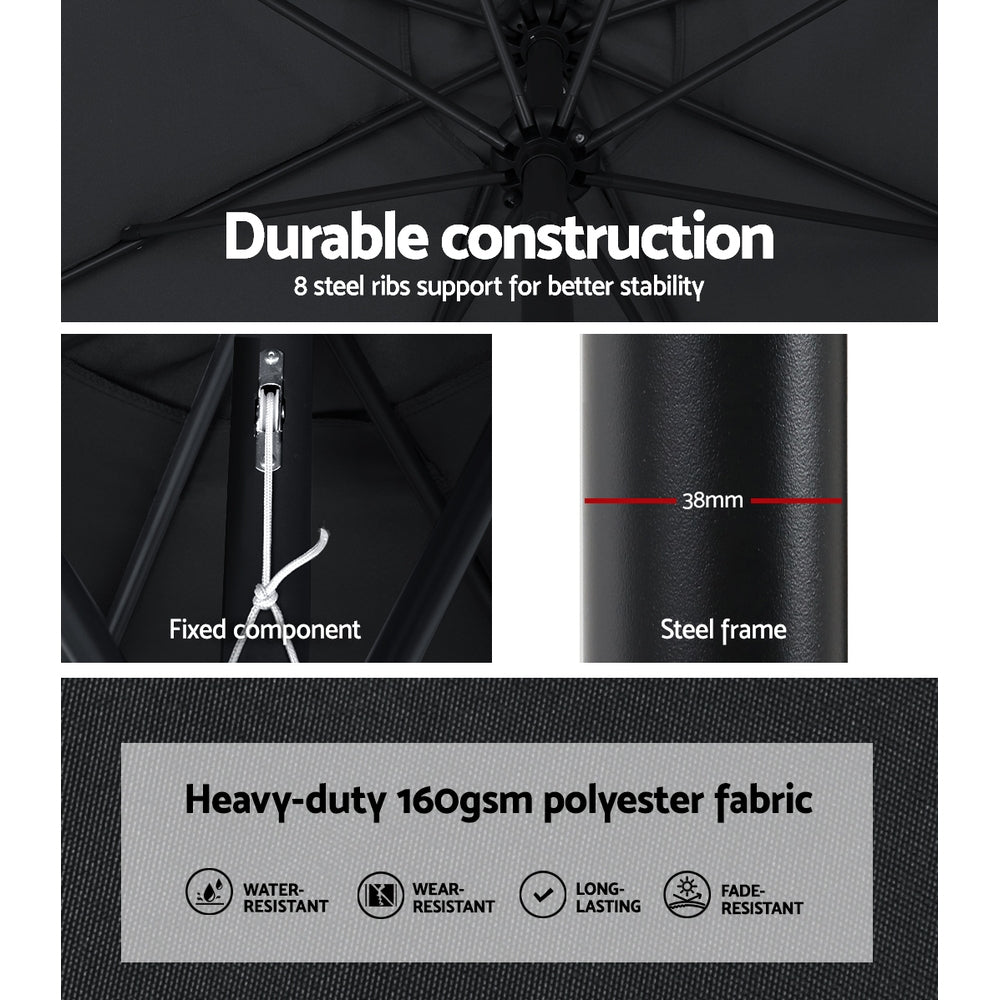 Instahut Outdoor Umbrella 3m Base Beach Pole Garden Tilt Sun Patio UV Black-6