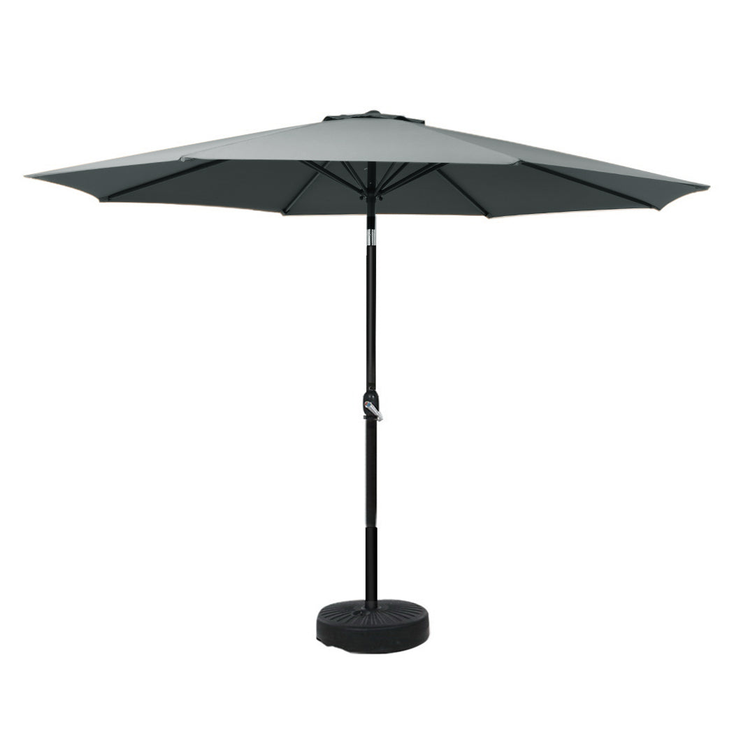 Instahut Outdoor Umbrella 3m Base Beach Pole Garden Tilt Sun Patio UV Charcoal-0