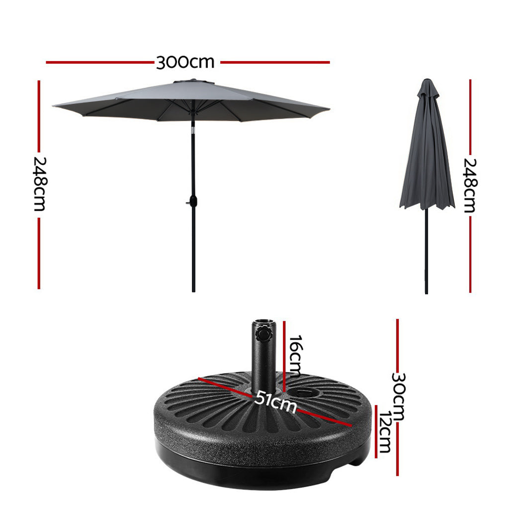 Instahut Outdoor Umbrella 3m Base Beach Pole Garden Tilt Sun Patio UV Charcoal-1