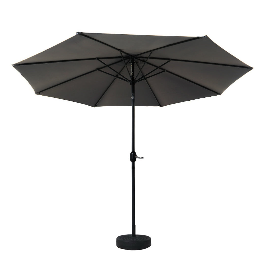 Instahut Outdoor Umbrella 3m Base Beach Pole Garden Tilt Sun Patio UV Charcoal-2