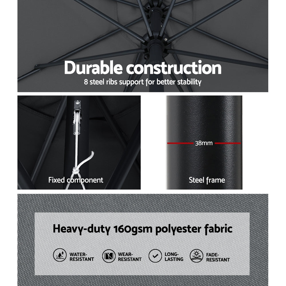 Instahut Outdoor Umbrella 3m Base Beach Pole Garden Tilt Sun Patio UV Charcoal-6