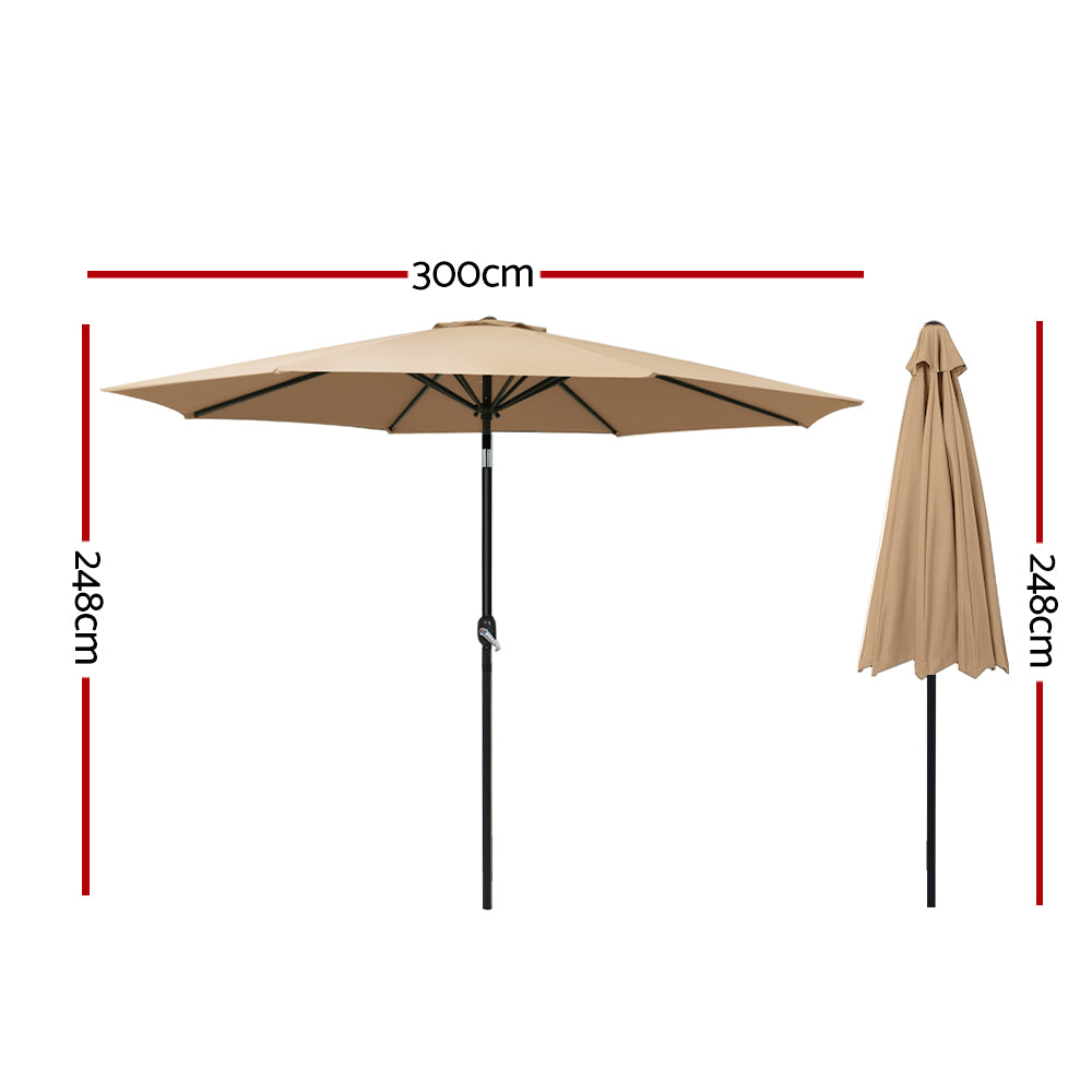 Instahut 3m Outdoor Umbrella Beach Pole Garden Patio Tilt Beige-1
