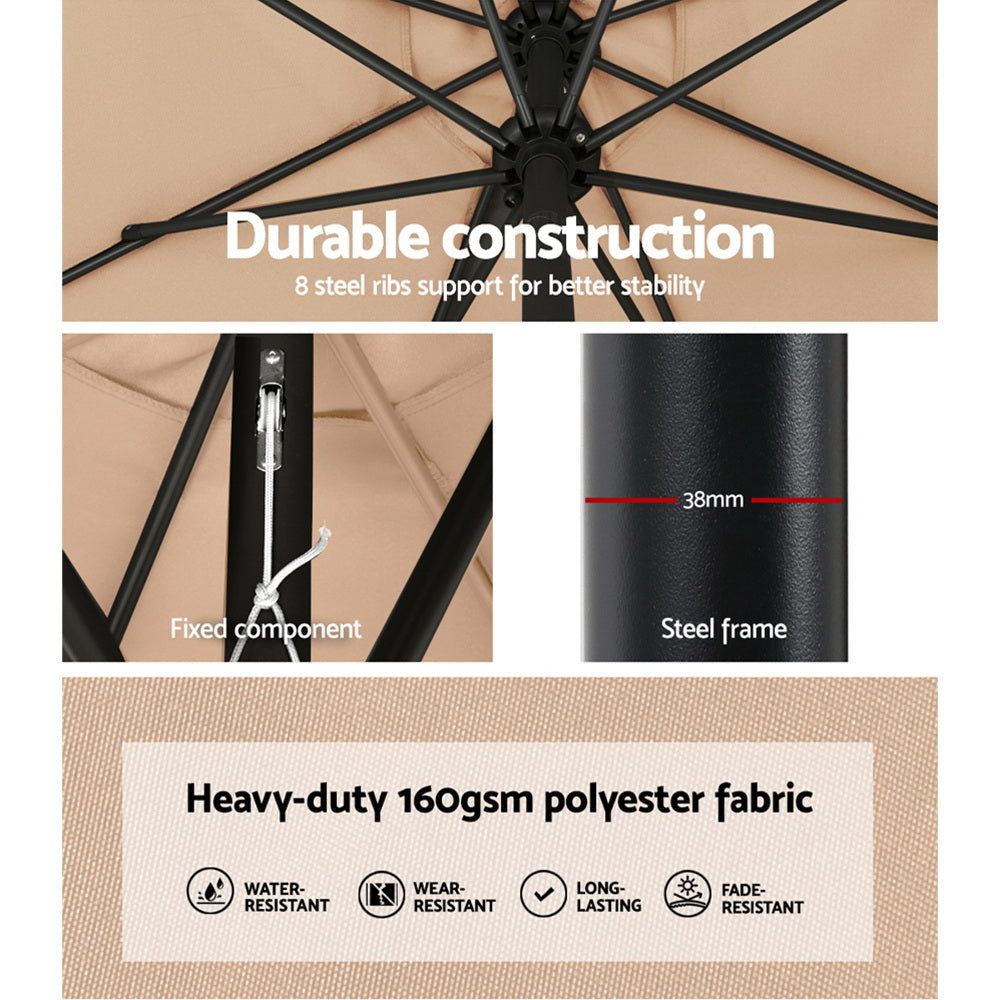 Instahut 3m Outdoor Umbrella Beach Pole Garden Patio Tilt Beige-5