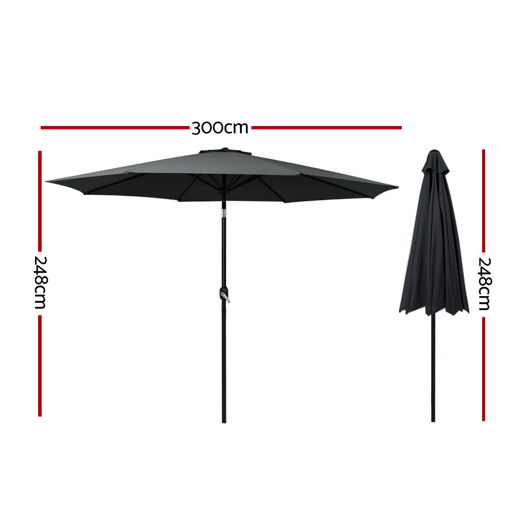 Instahut 3m Outdoor Umbrella Beach Pole Garden Patio Tilt Black-1