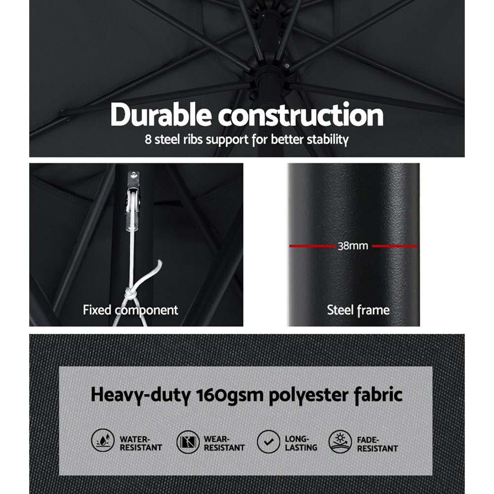 Instahut 3m Outdoor Umbrella Beach Pole Garden Patio Tilt Black-5