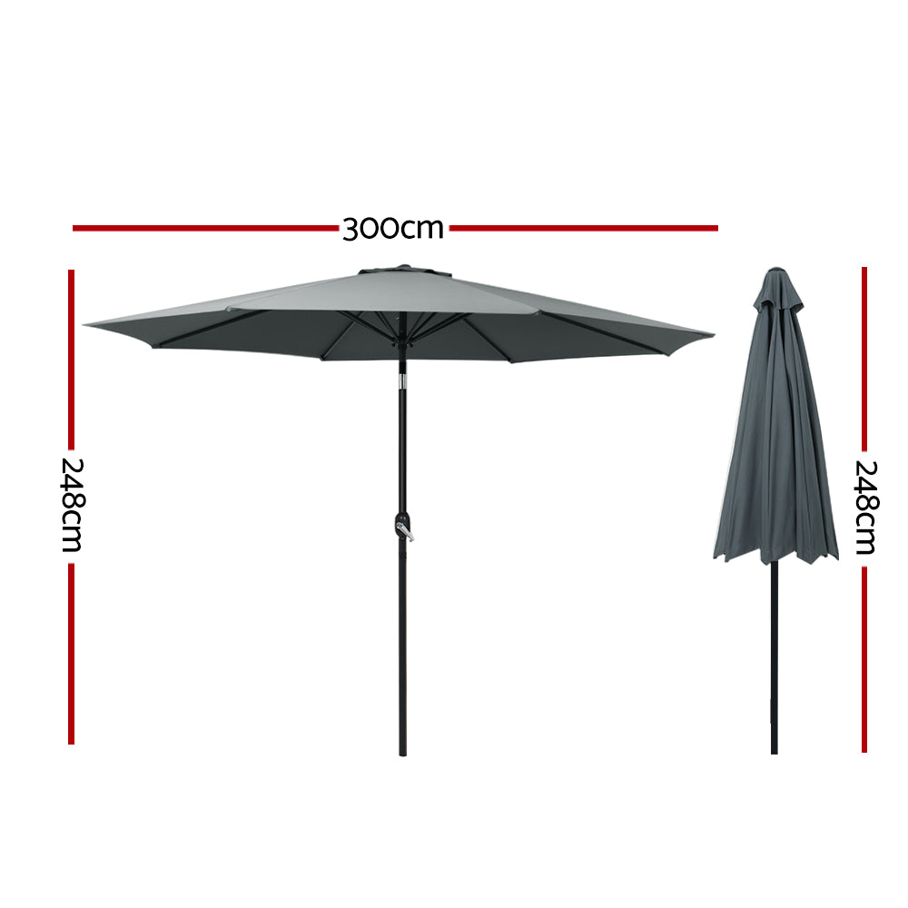 Instahut 3m Outdoor Umbrella Beach Pole Garden Patio Tilt Charcoal-1