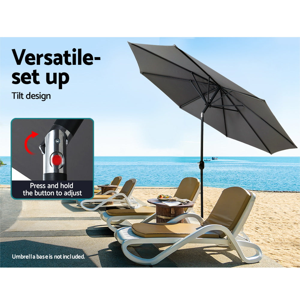 Instahut 3m Outdoor Umbrella Beach Pole Garden Patio Tilt Charcoal-3