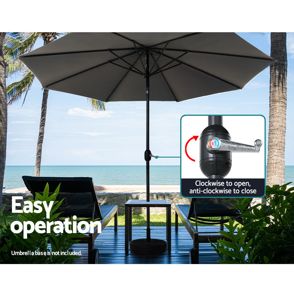 Instahut 3m Outdoor Umbrella Beach Pole Garden Patio Tilt Charcoal-4