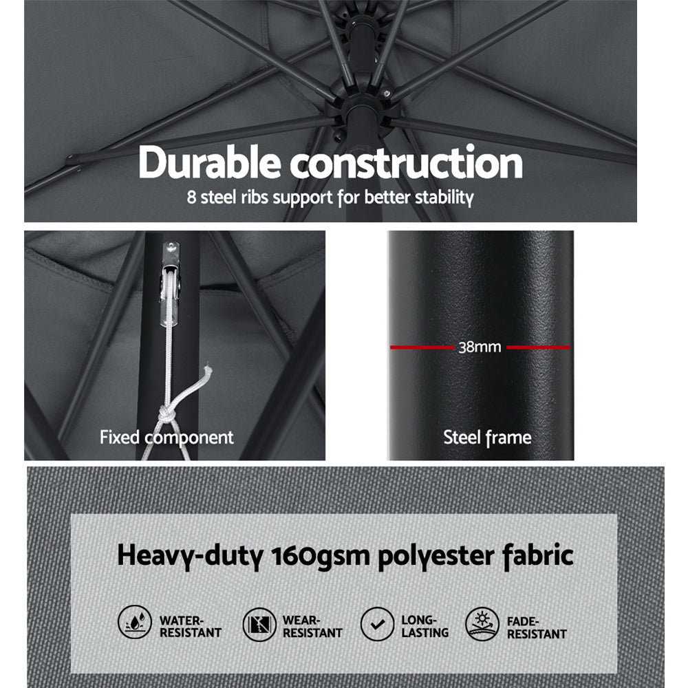 Instahut 3m Outdoor Umbrella Beach Pole Garden Patio Tilt Charcoal-5