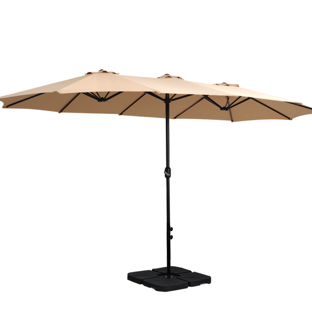 Instahut 4.57m Outdoor Umbrella w/Base Stand Beach Pole Garden Tilt Beige-0