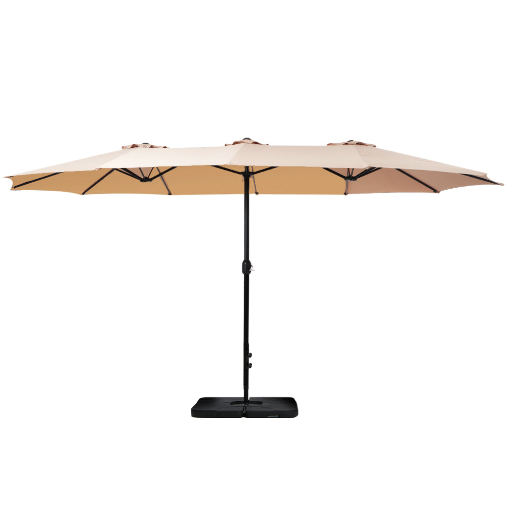 Instahut 4.57m Outdoor Umbrella w/Base Stand Beach Pole Garden Tilt Beige-2