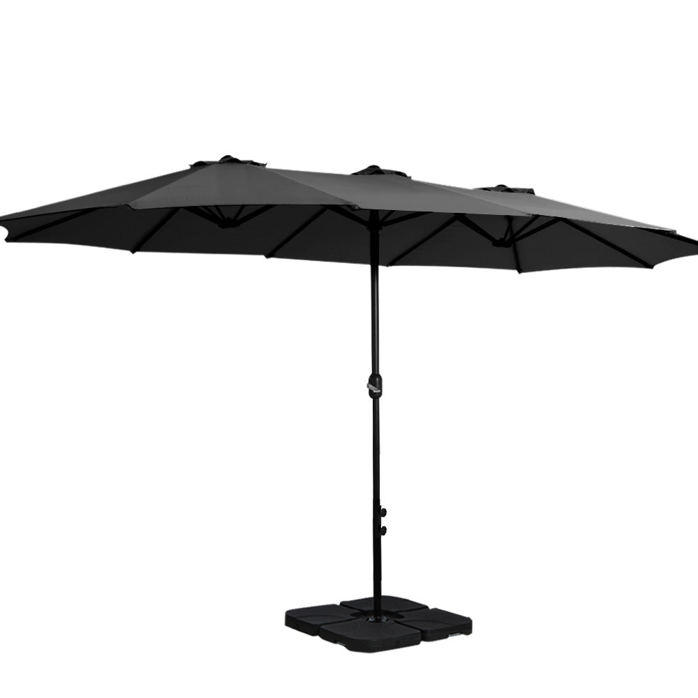 Instahut 4.57m Outdoor Umbrella w/Base Stand Beach Pole Garden Tilt Black-0
