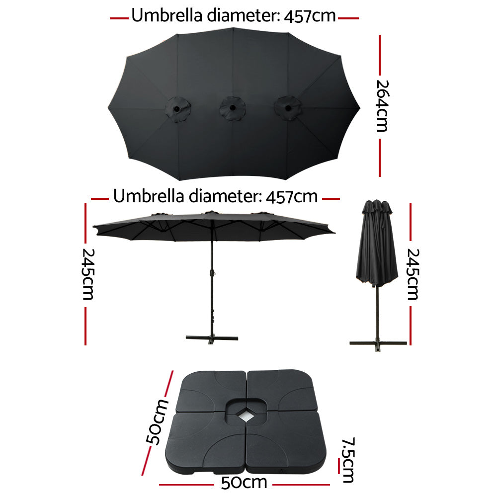 Instahut 4.57m Outdoor Umbrella w/Base Stand Beach Pole Garden Tilt Black-1