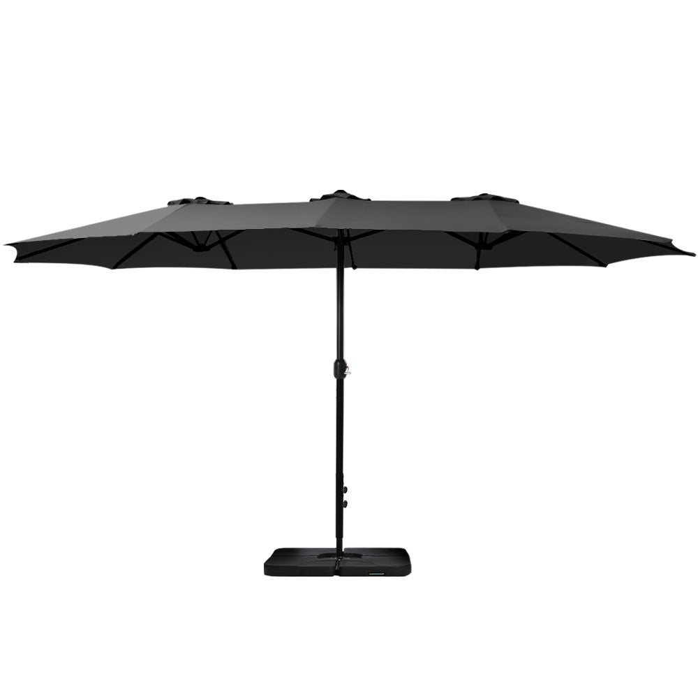 Instahut 4.57m Outdoor Umbrella w/Base Stand Beach Pole Garden Tilt Black-2