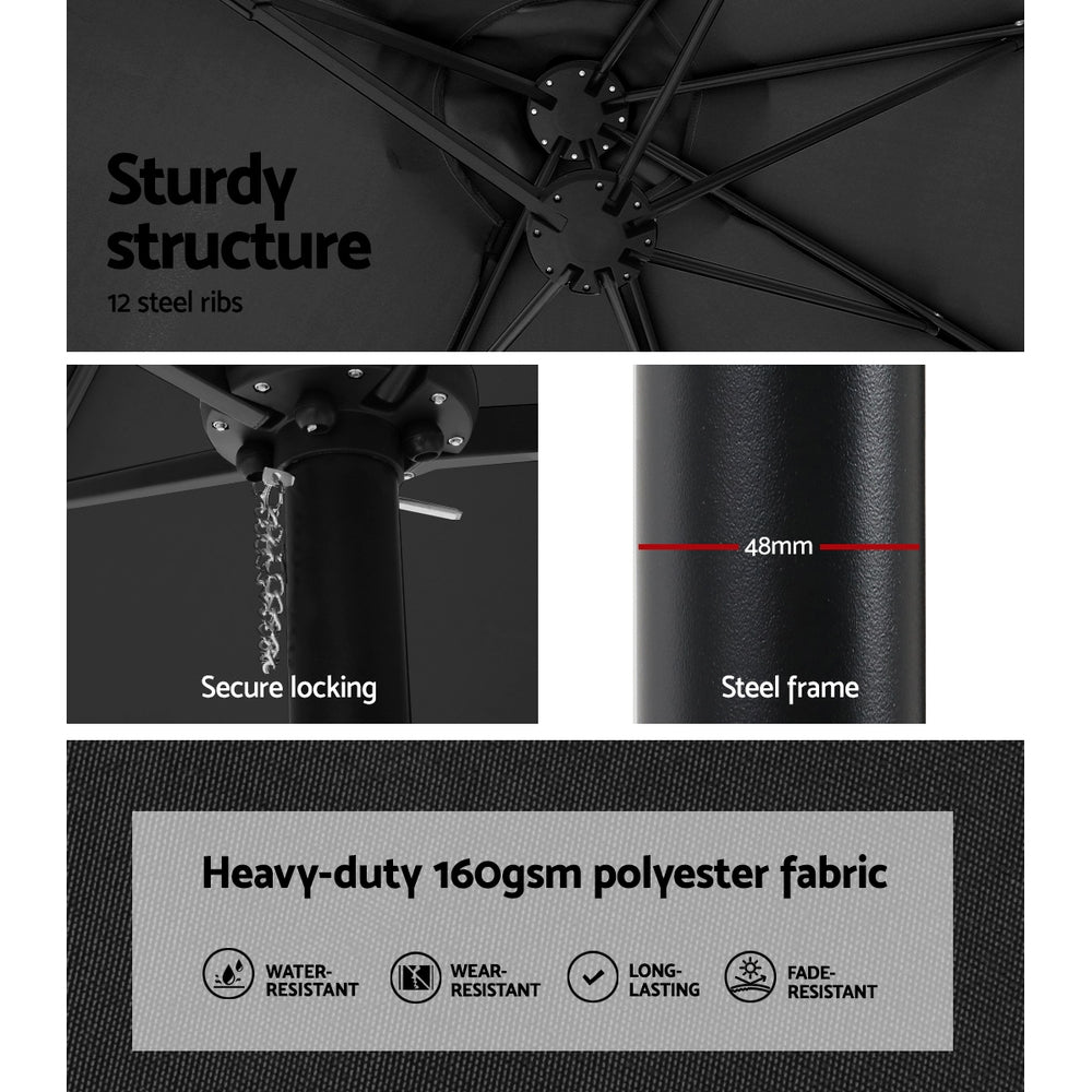 Instahut 4.57m Outdoor Umbrella w/Base Stand Beach Pole Garden Tilt Black-4