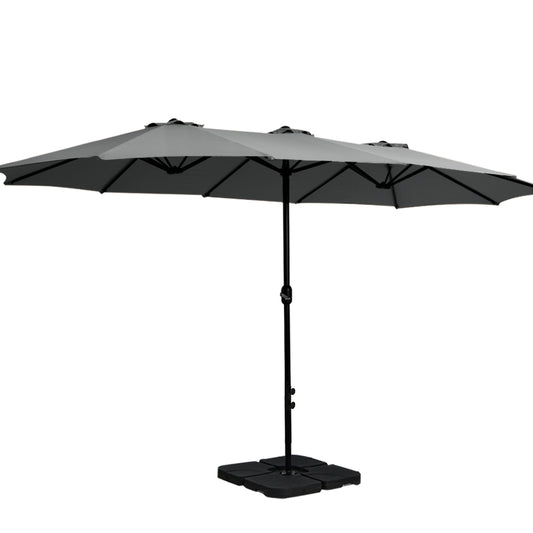 Instahut 4.57m Outdoor Umbrella w/Base Stand Beach Pole Garden Tilt Charcoal-0